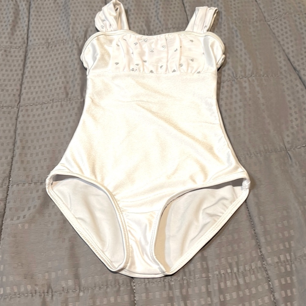 White Natalie Leotard with silver hearts, Size small child